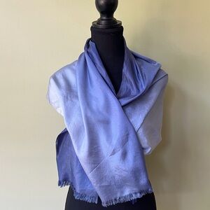 ANQUETIL Paris Rare France Silk Blue Ombré Unisex Fringed Oblong Scarf